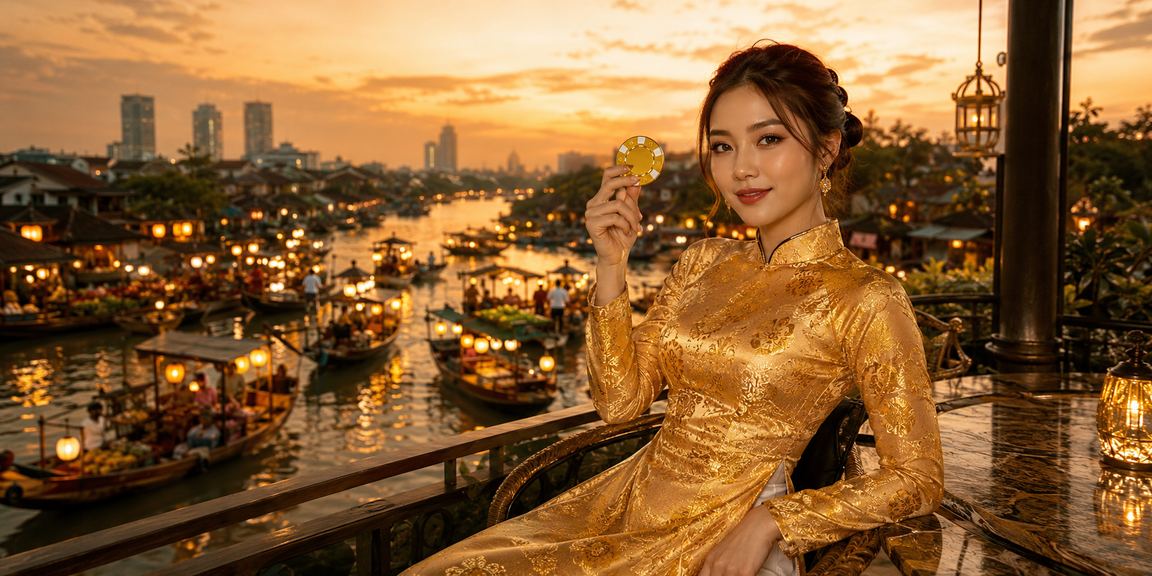 Người phụ nữ Hà Nội mặc áo dài đang xem điều khoản dịch vụ trên điện thoại