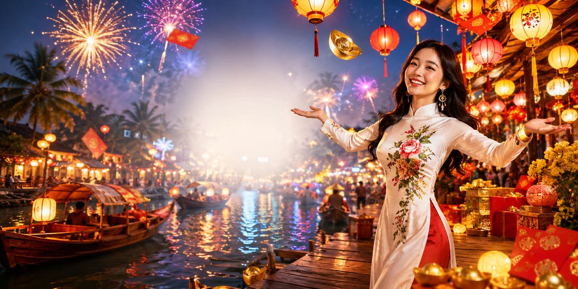 Phong bì đỏ mừng thưởng và không khí chợ đêm sông Mekong rực rỡ ánh đèn